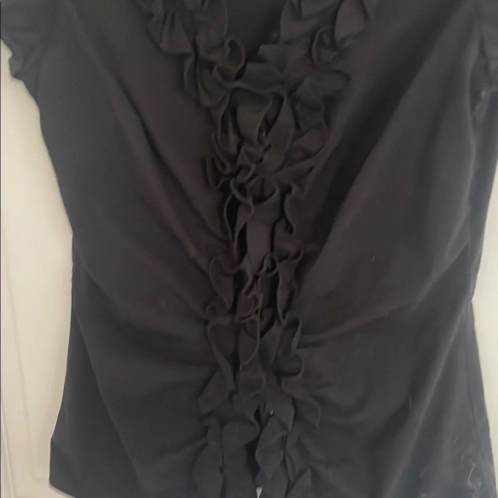 LOFT Women's Black Ruffled Top - Picture 4 of 5